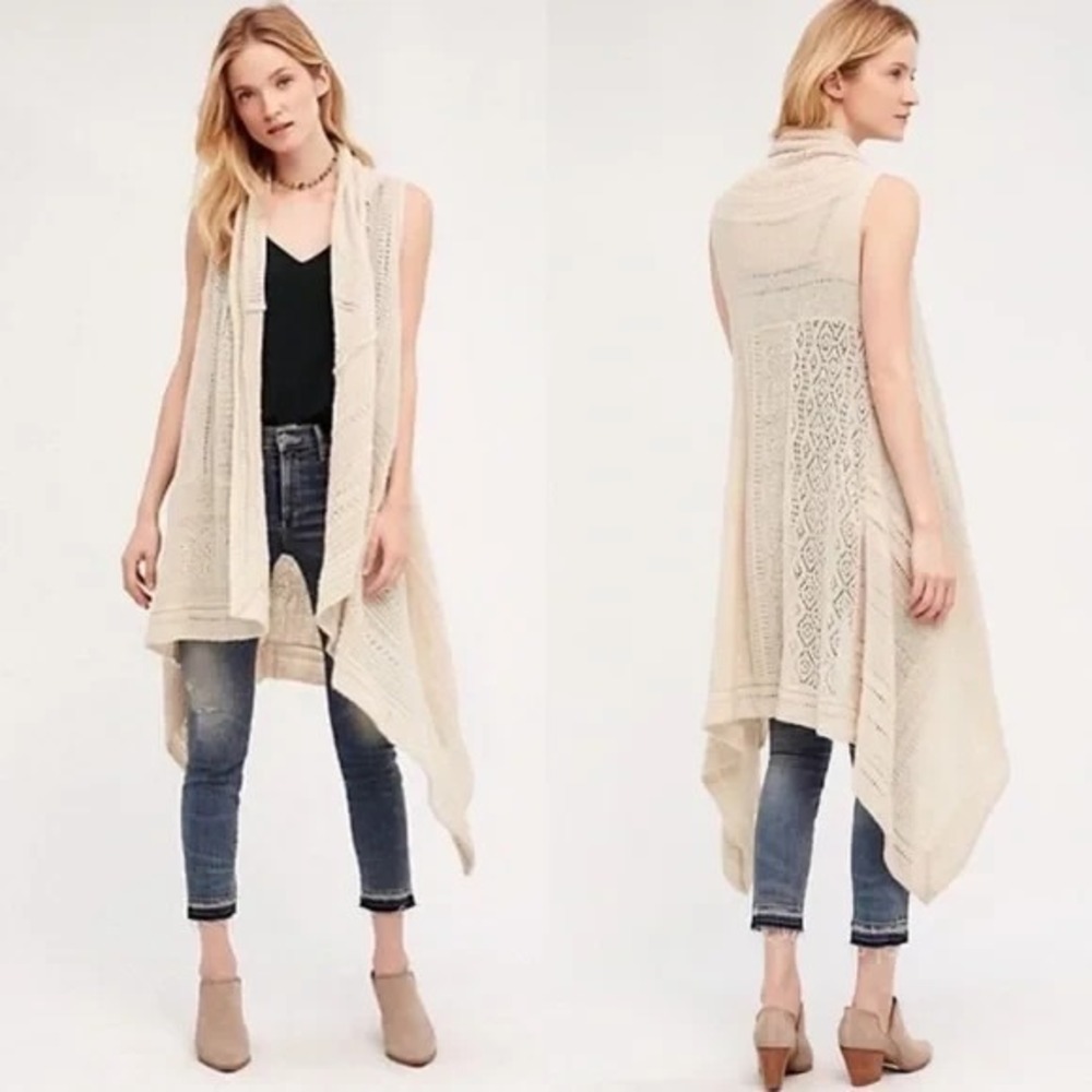Angel of the North Vest Knit Anthropologie "Lua" Pointelle Vest Boho Cottagecore